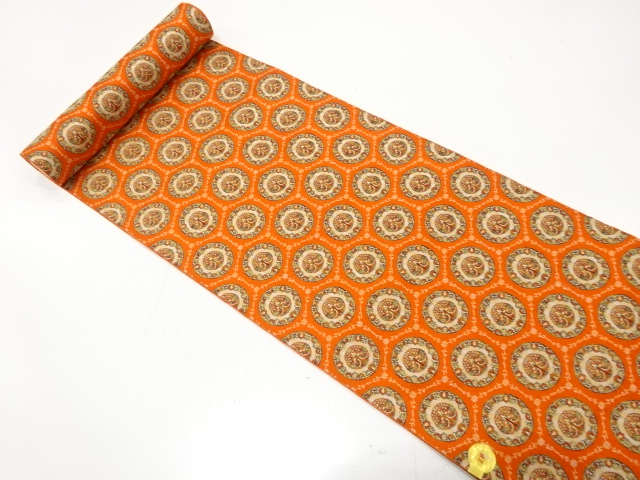 JAPANESE KIMONO / ANTIQUE BOLT FOR NAGOYA OBI / SILK / WOVEN BIRD ROUNDEL